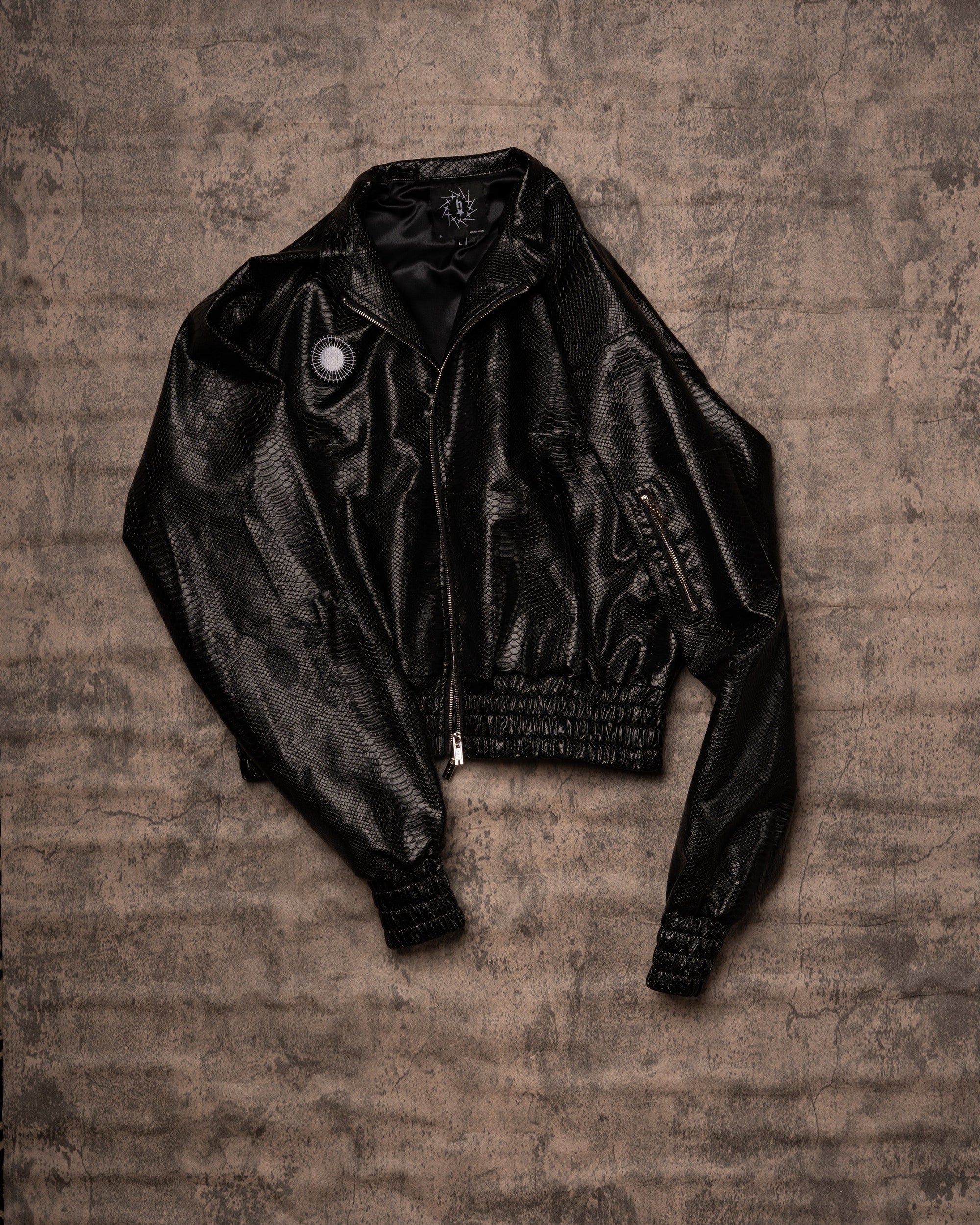 PYTHON LEATHER BOMBER — MIDNIGHT BLACK