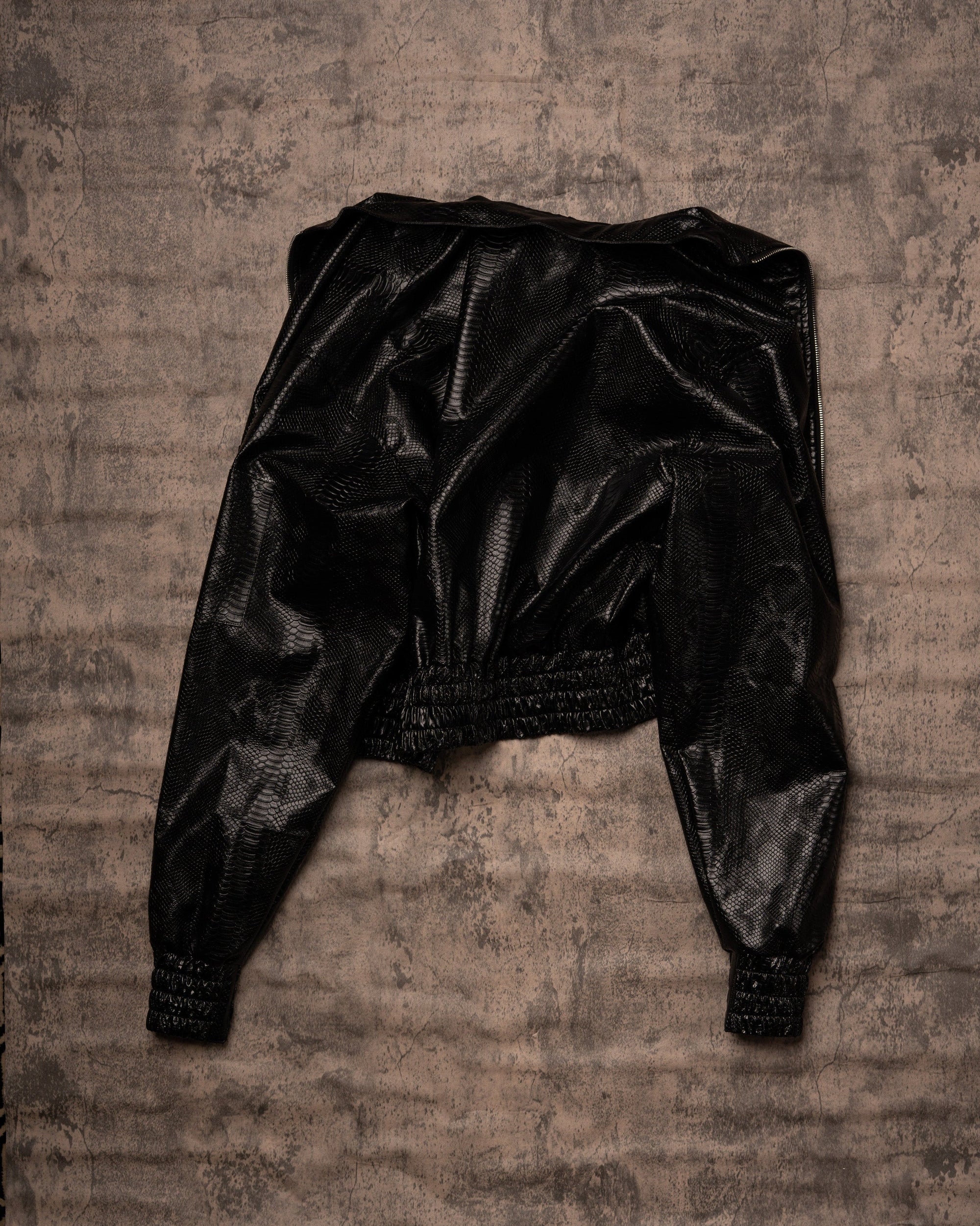 PYTHON LEATHER BOMBER — MIDNIGHT BLACK