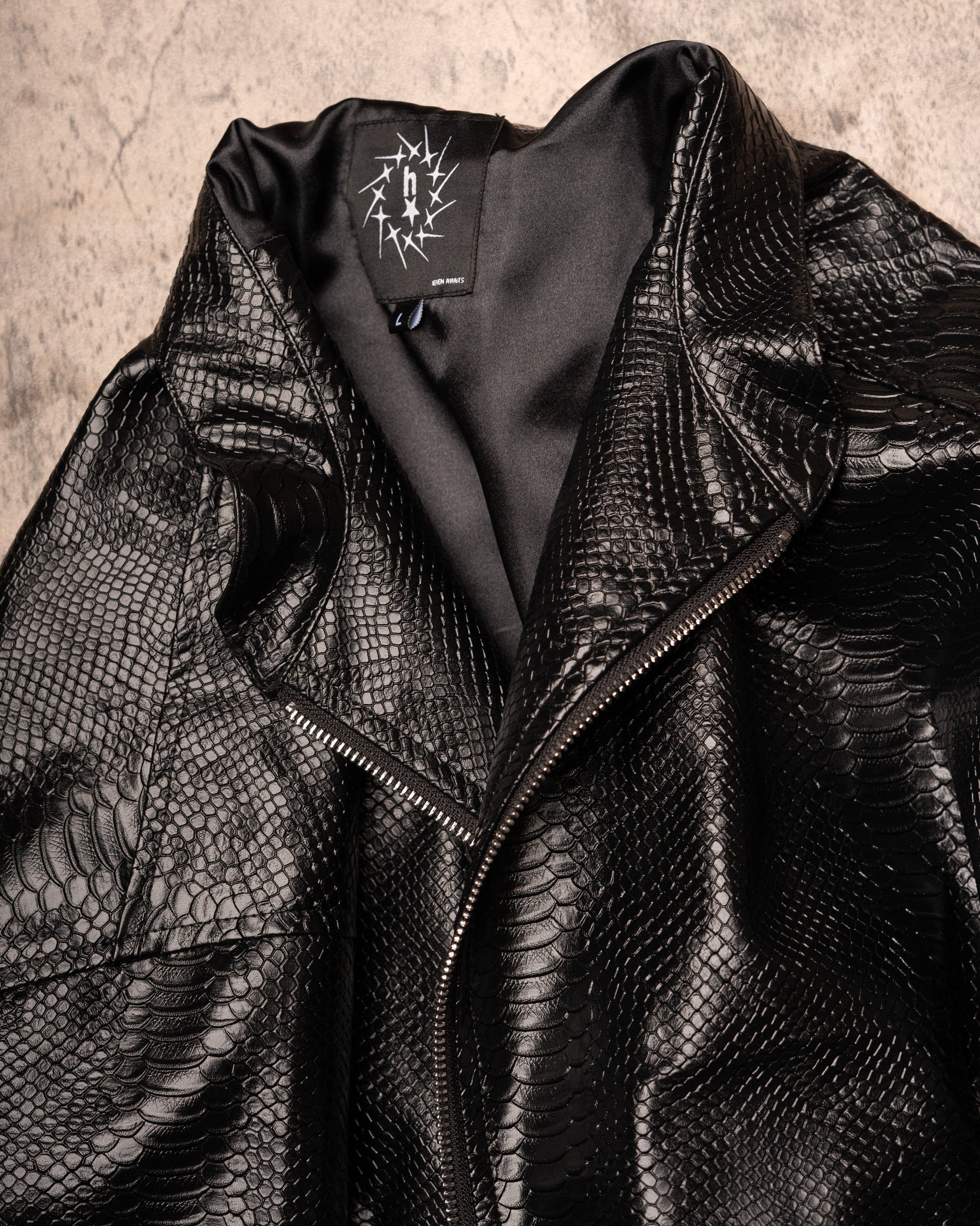 PYTHON LEATHER BOMBER — MIDNIGHT BLACK